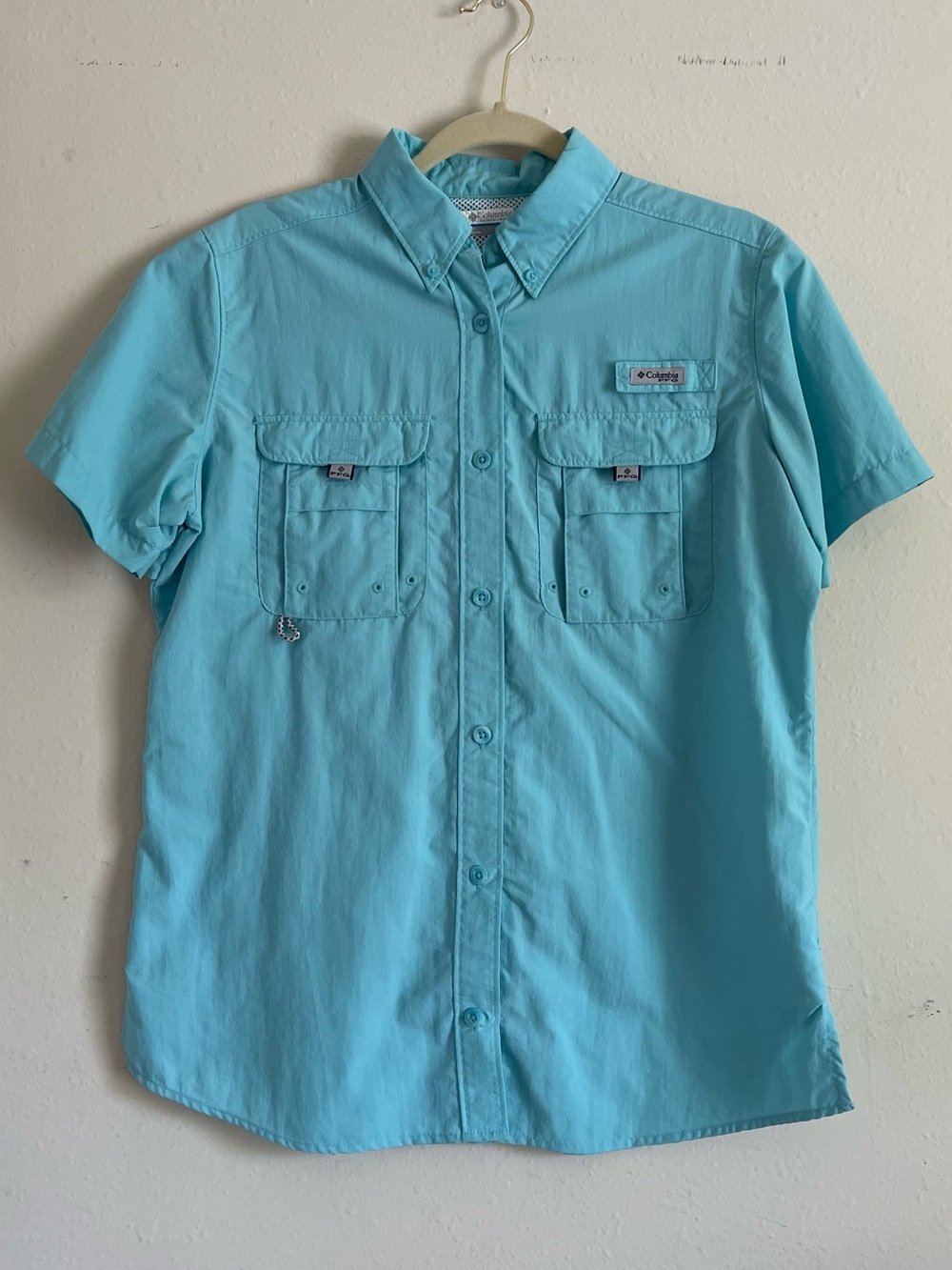 Columbia Short-Sleeve Button-Down Shirt - Aqua Blue